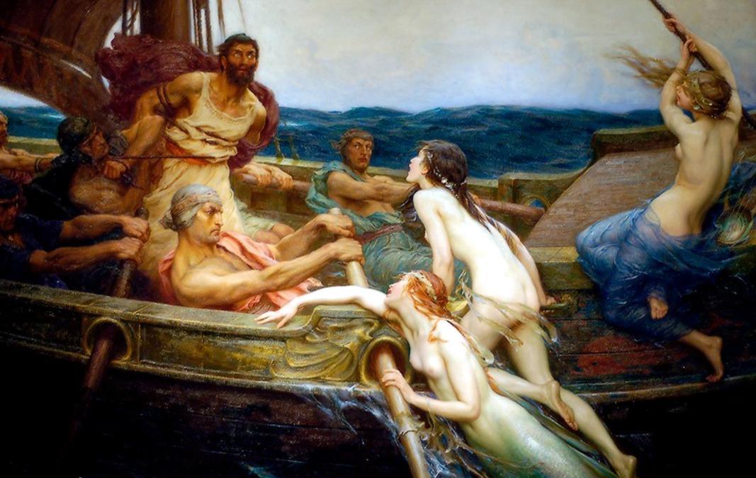 Ulysses ties himself up beforehand so he won't he jump overboard to the Sirens.
